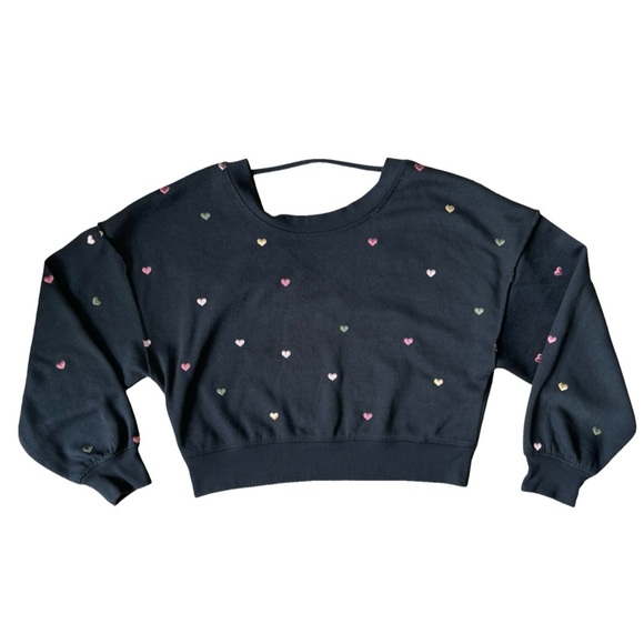 Vintage Havana Black Embroidered Heart Open Back Sweatshirt - Small - Picture 3 of 15